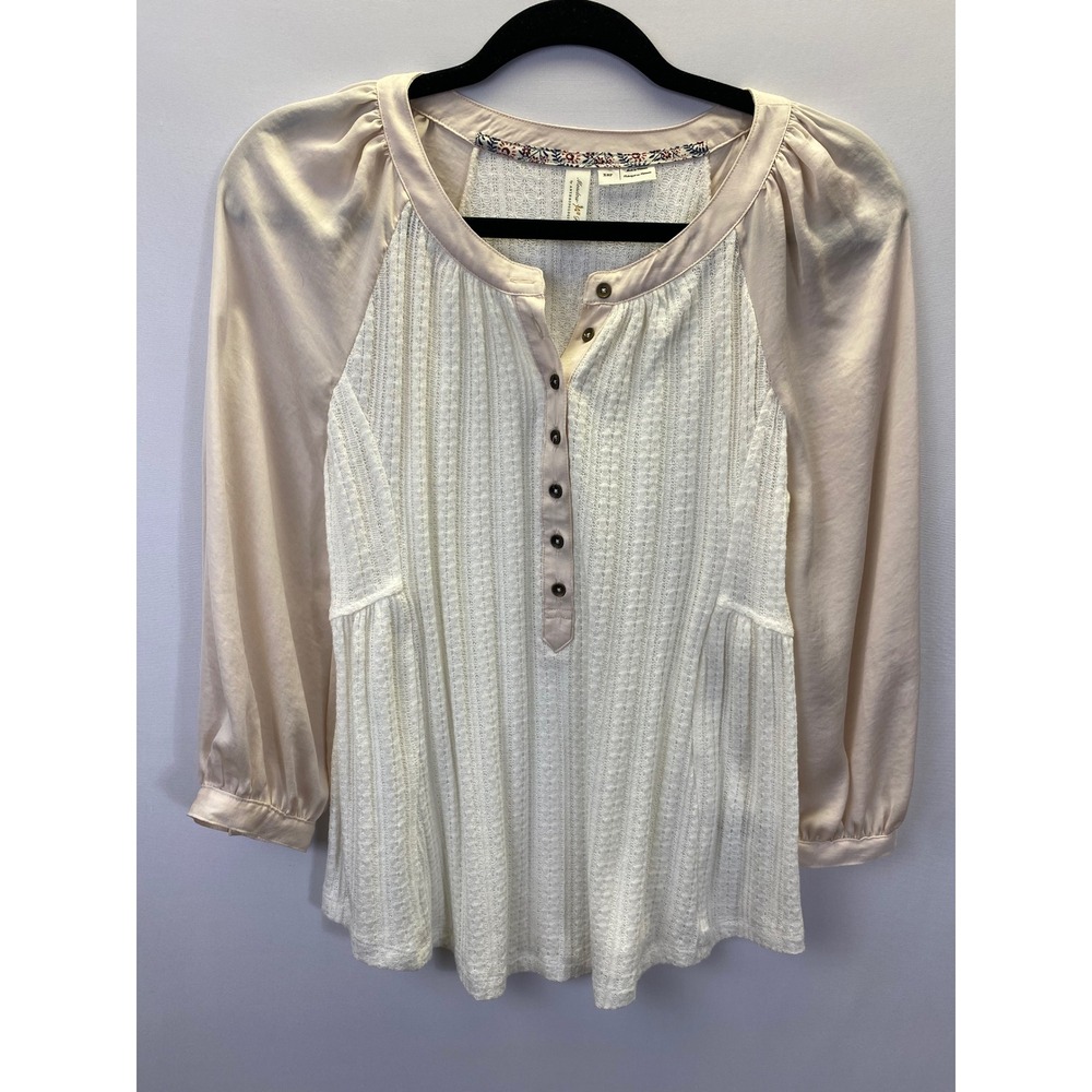 Meadow Rue Anthropologie Kersee Blouse Women's XSP‎ Cream Romantic Cottagecore